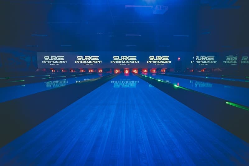 Interior view of Surge Entertainment bowling alley