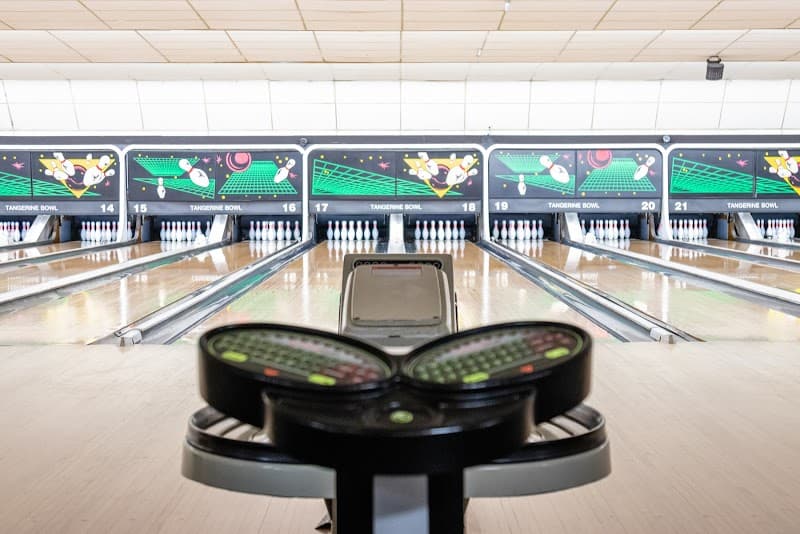 Interior view of Tangerine Bowl and Spare Time Sports Bar bowling alley