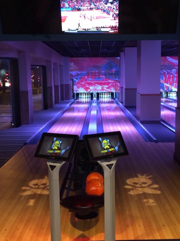 Interior view of Tavern+Bowl Costa Mesa bowling alley