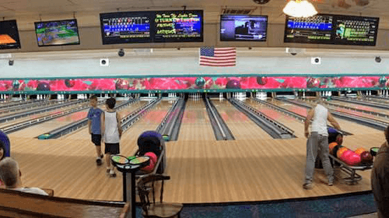 Interior view of Ten Pin Lanes bowling alley