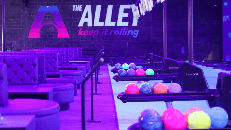 Interior view of The Alley bowling alley
