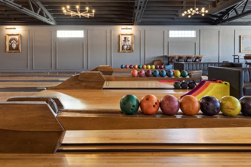 Interior view of The Loft Frankfort bowling alley