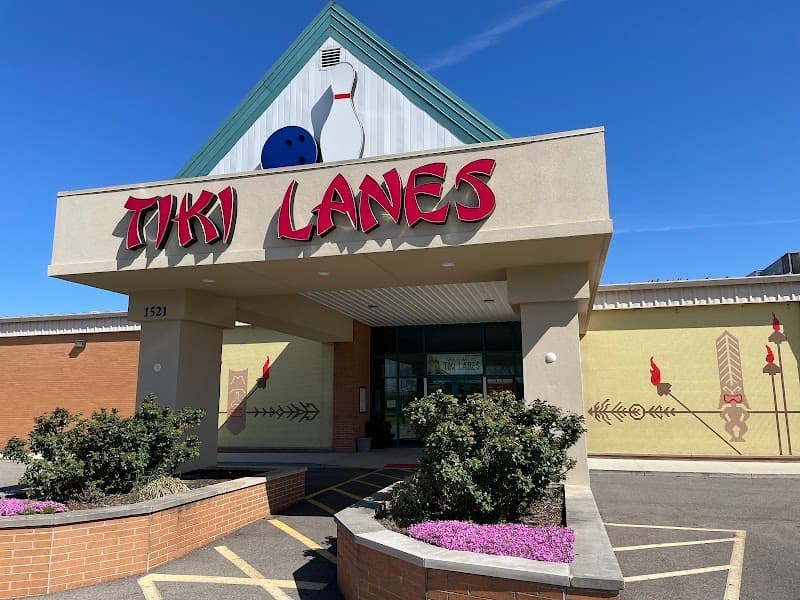 Interior view of Tiki Bowling Lanes bowling alley