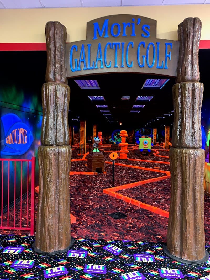 Interior view of Tilted 10 bowling alley