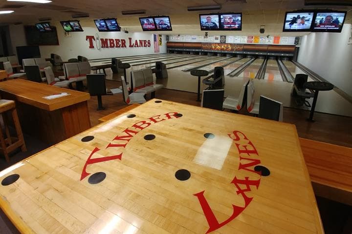 Interior view of Timber Lanes & The Timber Center bowling alley