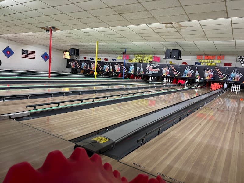 Interior view of Tough Guy Bowling Lanes bowling alley