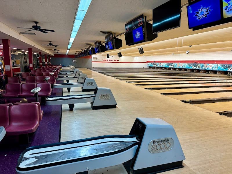 Interior view of Town Hall Bowl bowling alley