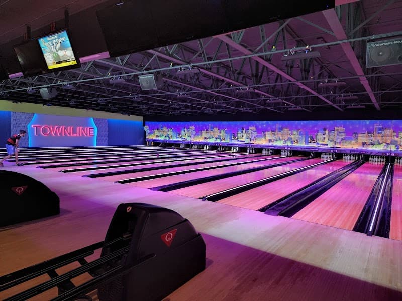 Interior view of Town Line Luxury Lanes bowling alley