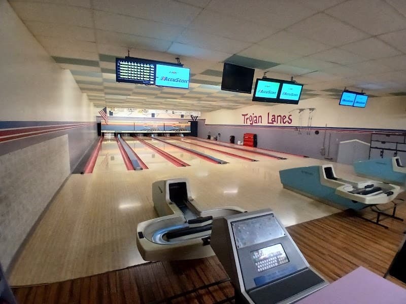 Interior view of Trojan Lanes bowling alley