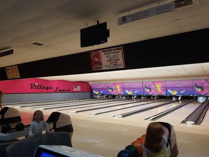 Interior view of Village Lanes bowling alley