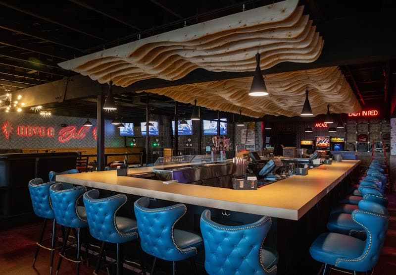 Interior view of Vinyl Social Club bowling alley