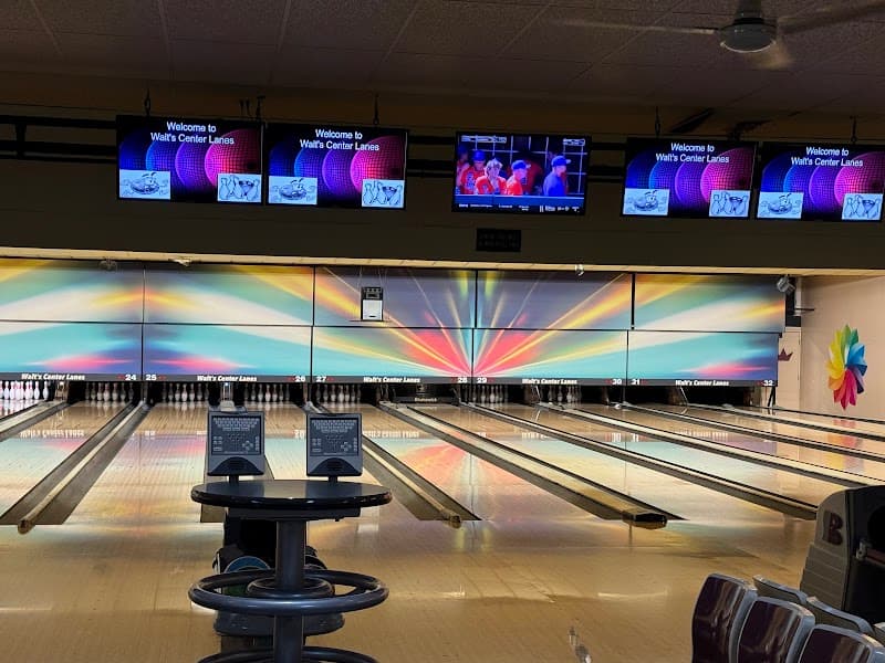 Interior view of Walt's Center Lanes bowling alley
