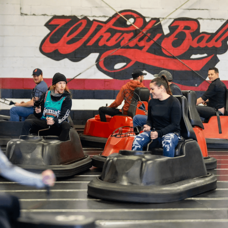 Interior view of WhirlyBall Cleveland bowling alley