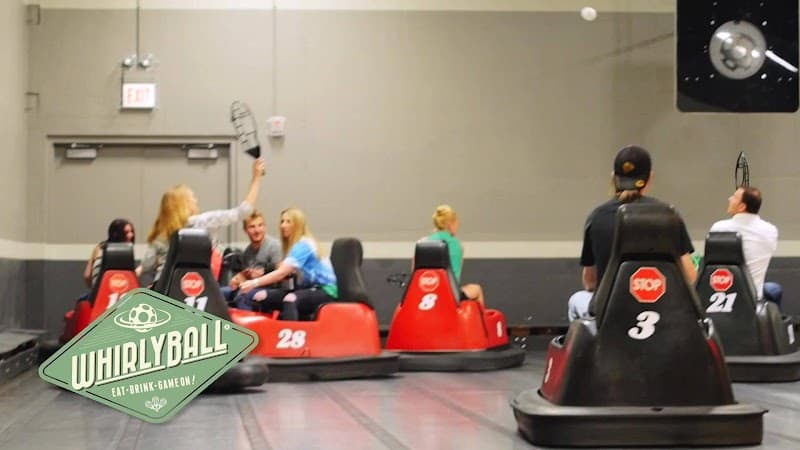 Interior view of WhirlyBall Colorado Springs bowling alley