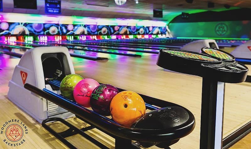 Interior view of Woodmere Lanes bowling alley
