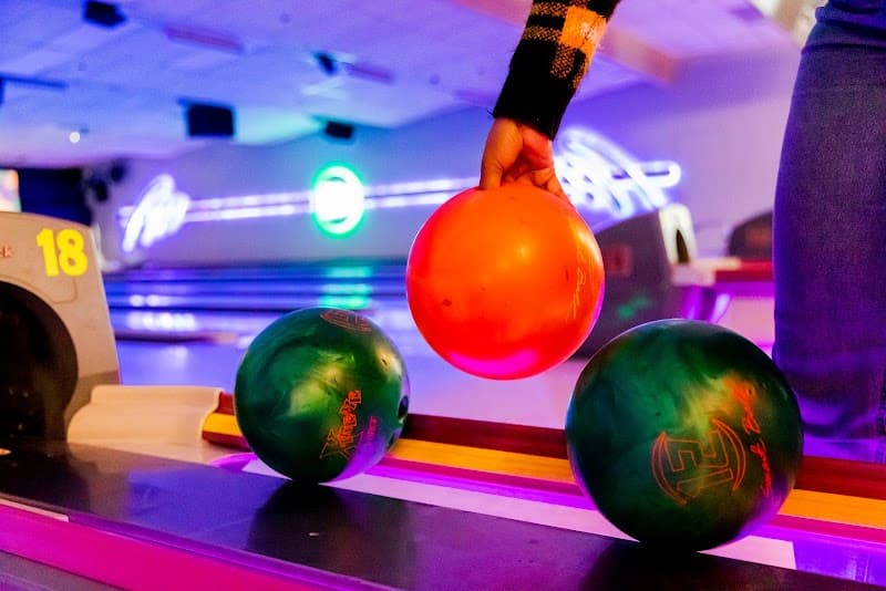 Interior view of Zone 28 bowling alley